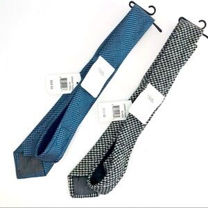 New! WRK 2 Neck Tie Bundle Silk Wool Blue Black White Houndstooth Plaid
